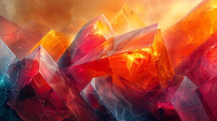Abstract geometric shards, vibrant colors and sharp angles creating a dynamic effect