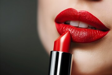 Captivating Red Lip Cosmetic Close up for Beauty and Glamour Concept