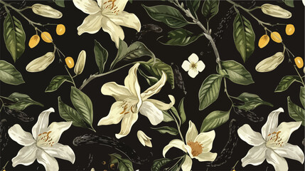Elegant natural seamless pattern with vanilla leaves