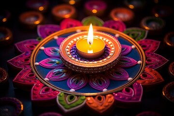 Diyas on a Colorful Background, Diwali Celebration with Gold Diyas, diwali festival, Deepavali or Dipavali the festival of lights india 