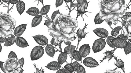 Elegant seamless pattern with blooming roses on white