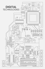 Communication device printed circuit board module. Vector illustration. Sketch for creativity.