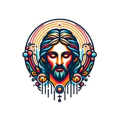 A colorful drawing of a jesus christs face has illustrative lively image attractive.
