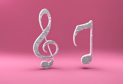 Notas musicales sobre un fondo de color rosado