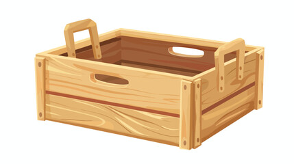 Empty open wooden box with handles. Rectangular wood