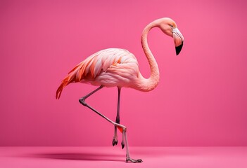 Flamenco sobre fondo de color rosado