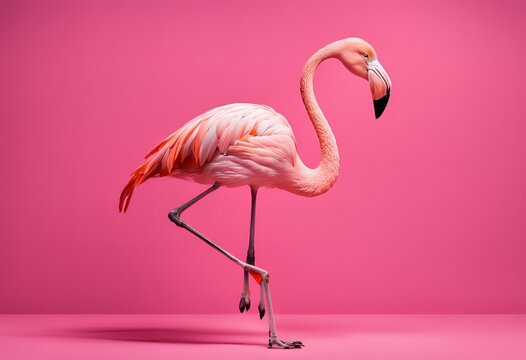 Flamenco sobre fondo de color rosado