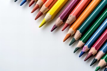 Fototapeta premium A close up of a row of colored pencils on a white surface