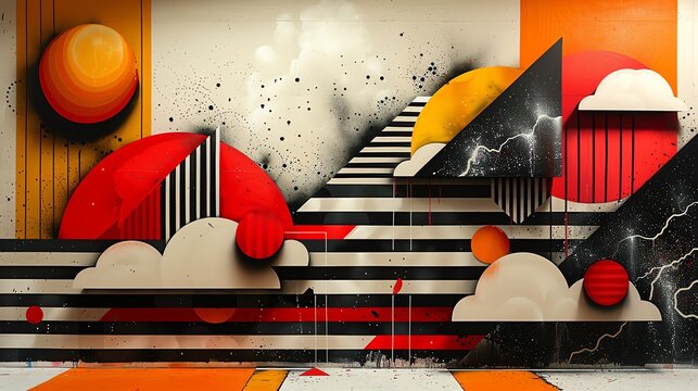 Bold geometric lines, contrasting colors and dynamic patterns creating a striking visual
