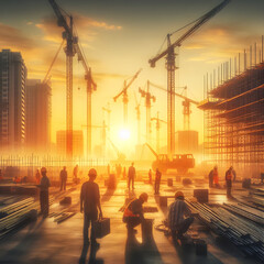 sunset in the city at construction site 0c3d5824-7b38-4883-8910-c615a86c20df