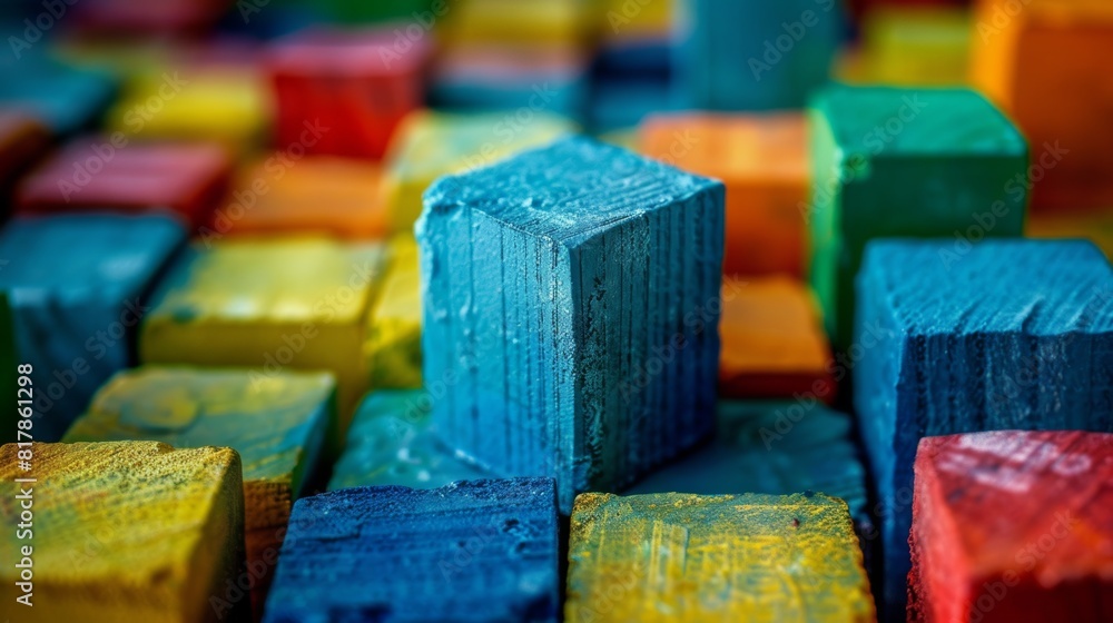 Poster a close-up of building blocks forming a pattern.
