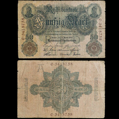 Old german Mark reichsbanknote, Wilhelm II era.