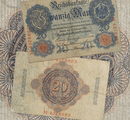 Old german Mark reichsbanknote, Wilhelm II era.