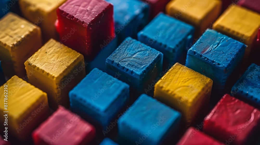 Poster a close-up of building blocks forming a pattern.