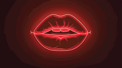 Fashion red lips neon line illumination vector flat illustration
