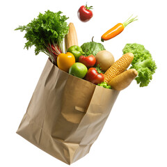 grocery bag in air on transparent background