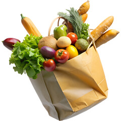 grocery bag in air on transparent background