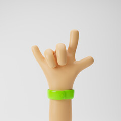 Obraz premium Сartoon hand showing horns or rock gesture isolated over white background. 3d rendering.