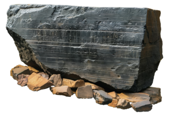 Ancient cuneiform inscriptions on a stone tablet, cut out - stock png.