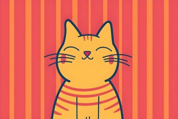 Cheerful Cartoon Cat Character in Vibrant Striped Design