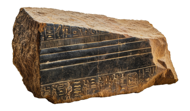 Ancient cuneiform inscriptions on a stone tablet, cut out - stock png.