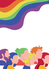 lgbt themed poster with colorful lines i.e. rainbow colors representing the lgbt flag and different faces of people for posters, decor or flyers