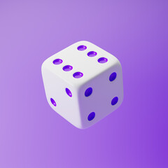 Dice icon isolated over purple background. 3D rendering.
