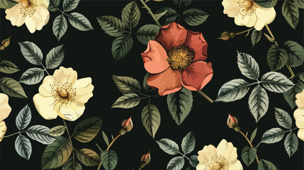 Floral seamless pattern with elegant dog rose flowers