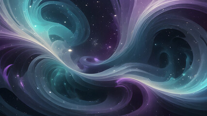 Abtract waves in the universe: Flecks of light, reminiscent of distant stars and galaxies, twinkle amidst the waves, adding to the sense of wonder and enchantment.