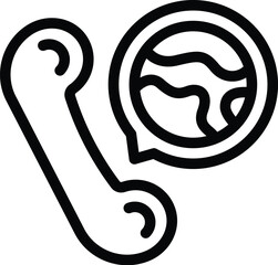 Obraz premium Vector icon illustration of a phone and a world speech bubble, symbolizing international communication