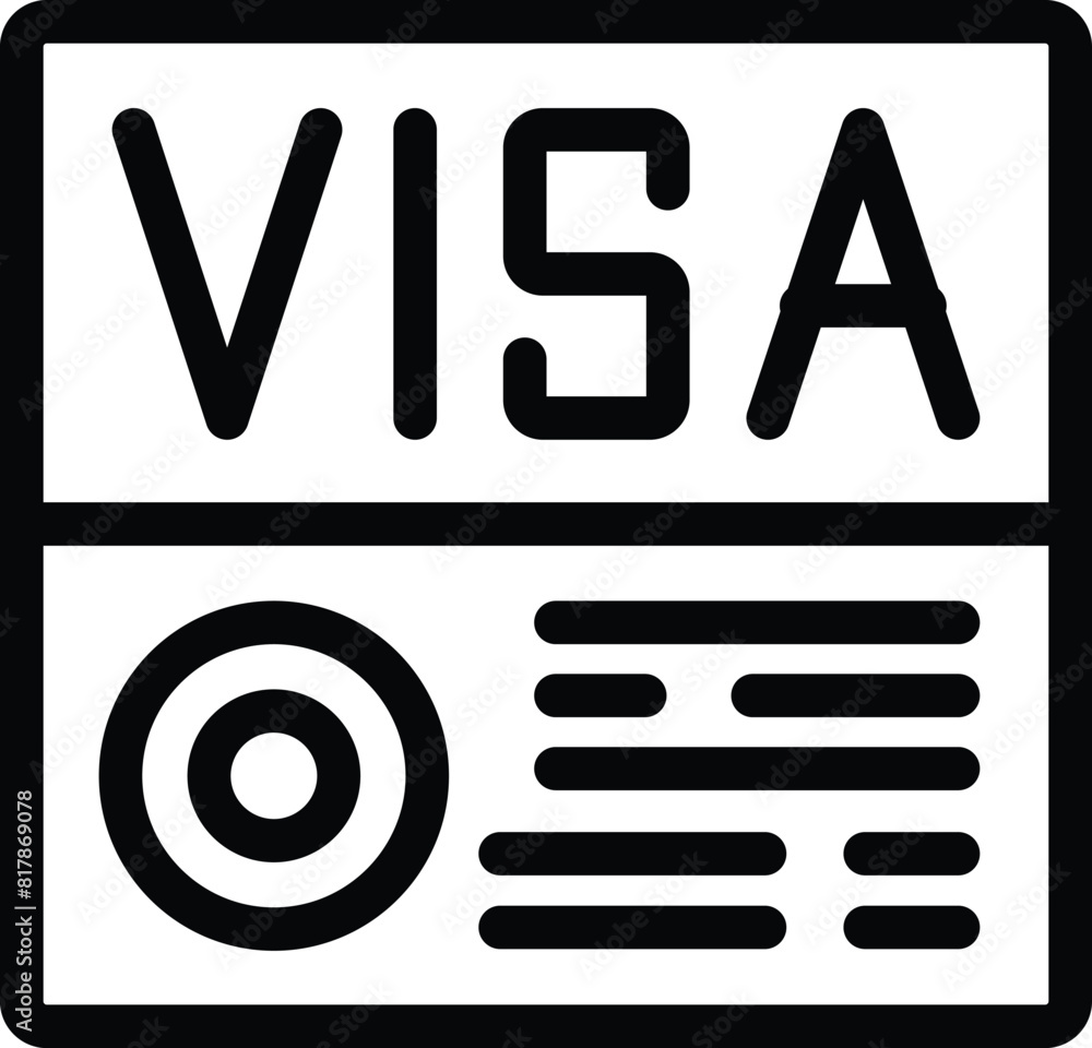 Wall mural visa sticker icon illustration for travel document passport with line art black and white clipart fo - Wall murals