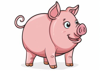 Fototapeta premium Cute Cartoon Pig Illustration Standing Pink Farm Animal