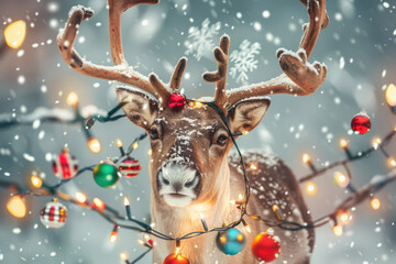 Reindeer with festive ornaments