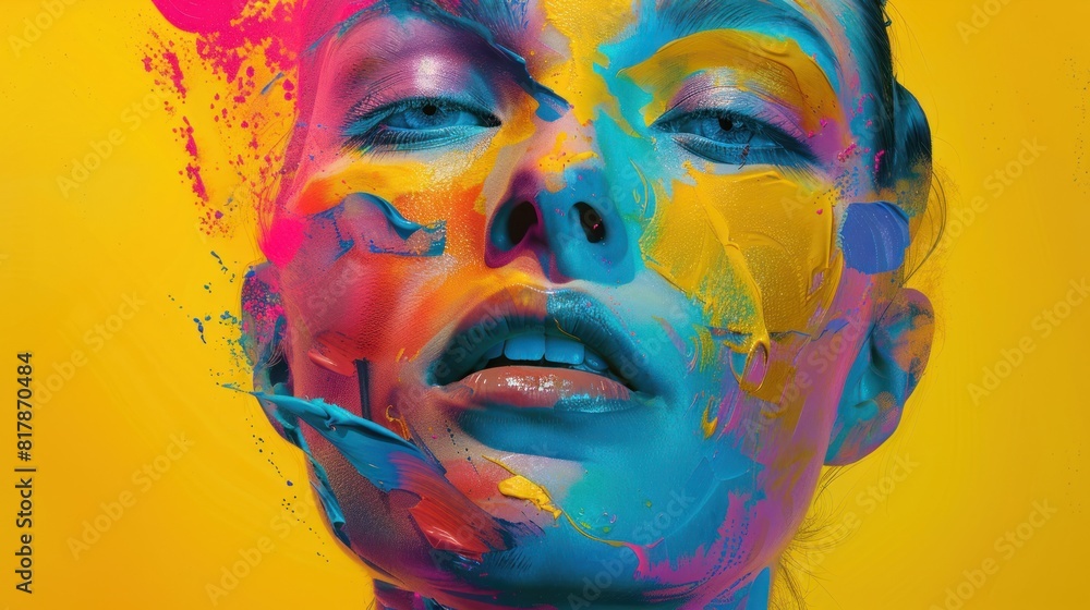 Poster abstract image with blurred face over color splash