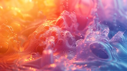 liquid holograms, translucent, holographic liquid shapes sway in the air, forming a mesmerizing exhibit of luminosity and hues