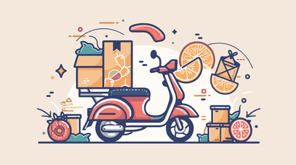 Food delivery concept Lineart Illustration Four in flat