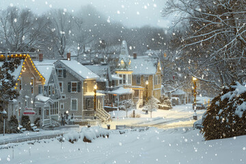 Gentle snow over quiet town