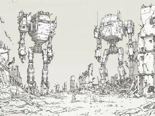 a Post-Apocalyptic Wasteland with Towering Robots