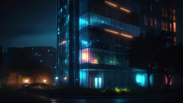 Modern building construction with light video with AI