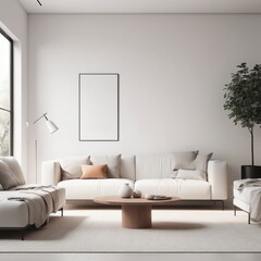 a living room with minimalist furniture with white mockup