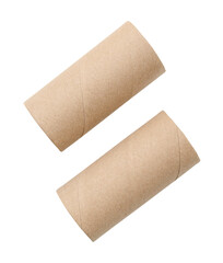 Top view set of brown tissue paper cores scattering isolated with clipping path in png file format