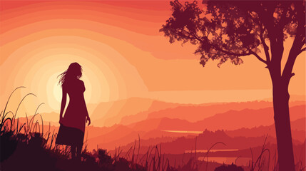Silhouette of woman standing with landscape background