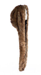 fashionable brown fur hat with long ears isolated on white background