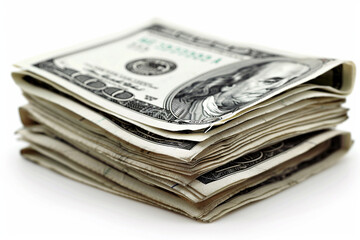 "Folded Hundred Dollar Bills: Isolated on White Background"
