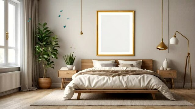 bedroom illustration with photo wall decoration
