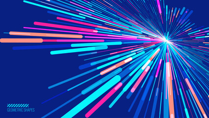 Abstract Colorful Data Flowing Lines. Speed Lines Lights Graphics. Futuristic Linear Backdrop Design. Technology, Big Data, Science Theme Template.