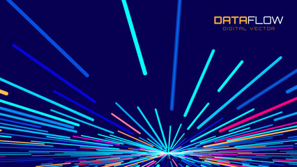 Abstract Colorful Data Flowing Lines. Speed Lines Lights Graphics. Futuristic Linear Backdrop Design. Technology, Big Data, Science Theme Template.