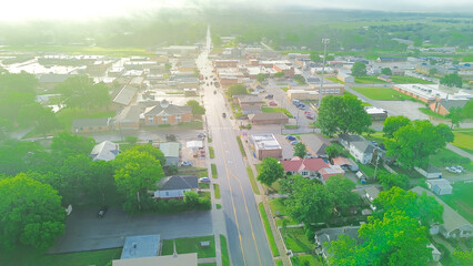 Aerial view Checotah city in McIntosh County, Oklahoma nestled among intersection of interstate...