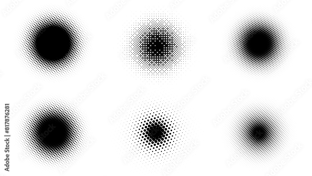 Poster Set of Abstract Halftone Circles. Graphic Design Background Elements. Different Size Halftone Dots. Pop Art Style. Vector illustration