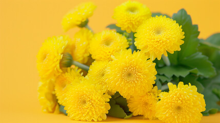 A bunch of yellow flowers are arranged in a vase